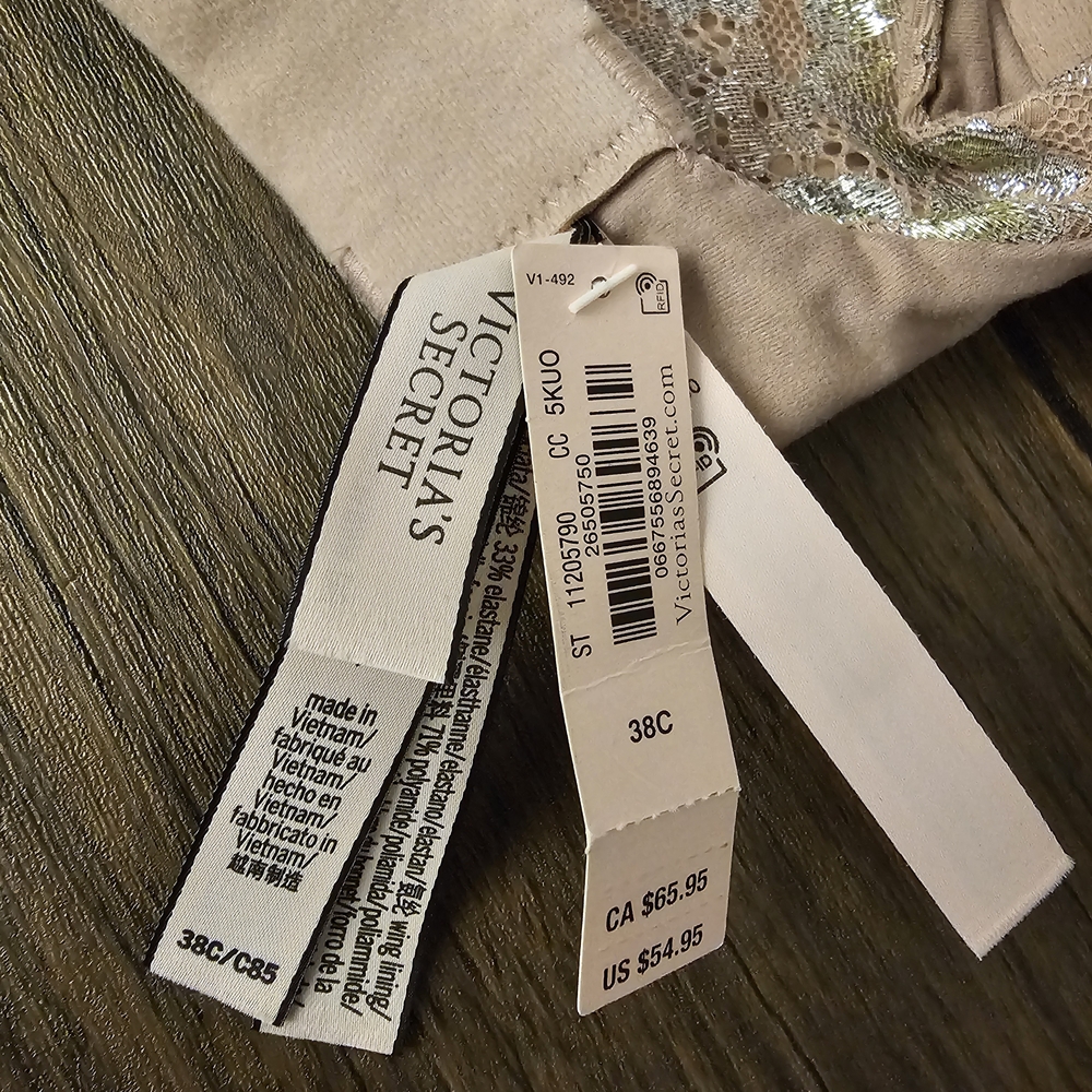 Victoria's Secret Body By Victoria Pale Metallic Lace Push-Up Bra 38C - Picture 6 of 7